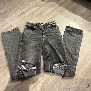 washed black ripped boyfriend jeans